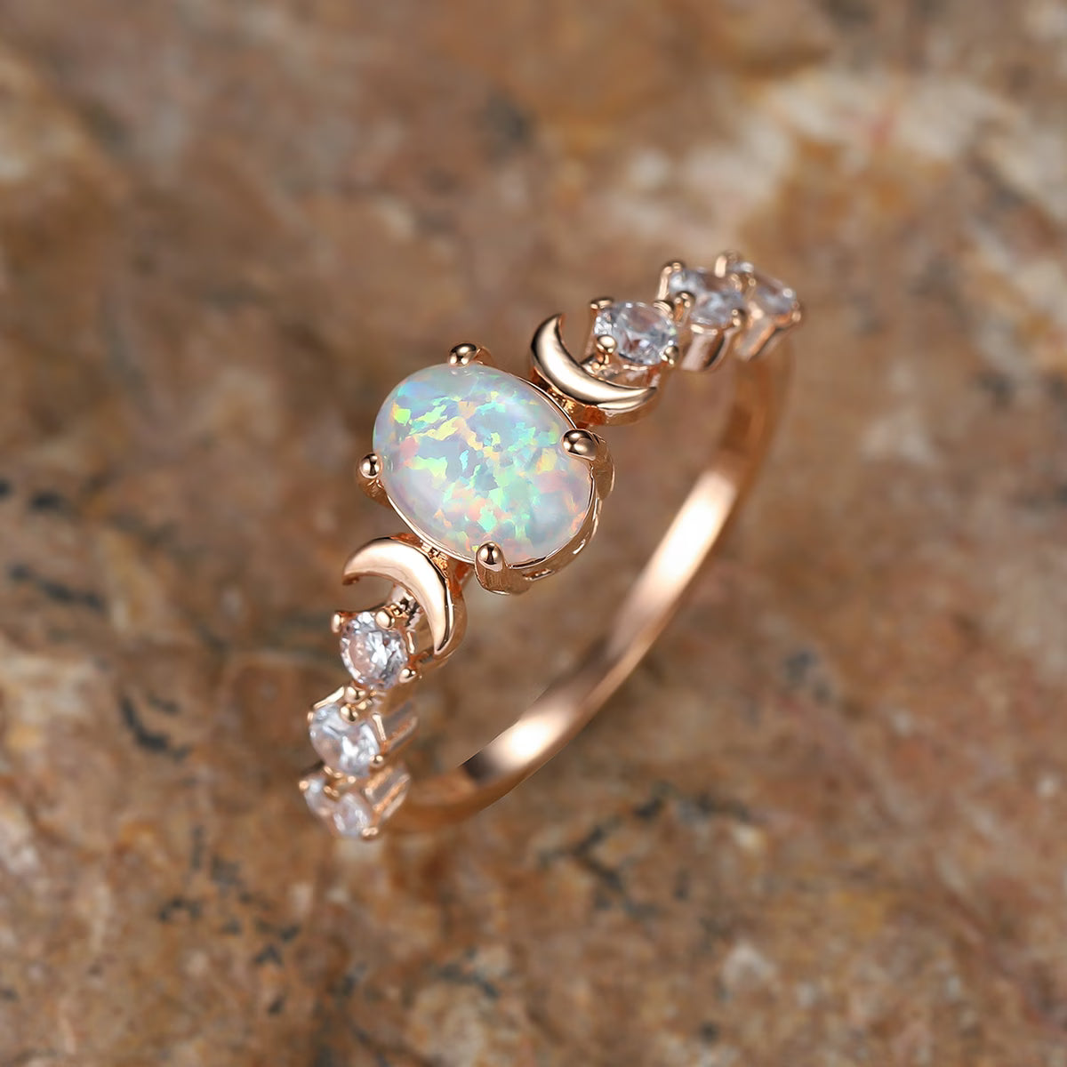 Opal-måne-ring | Rosaguld