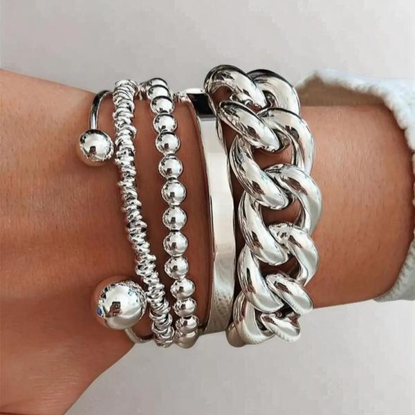 5-delt sæt chunky, stabelbare armbånd