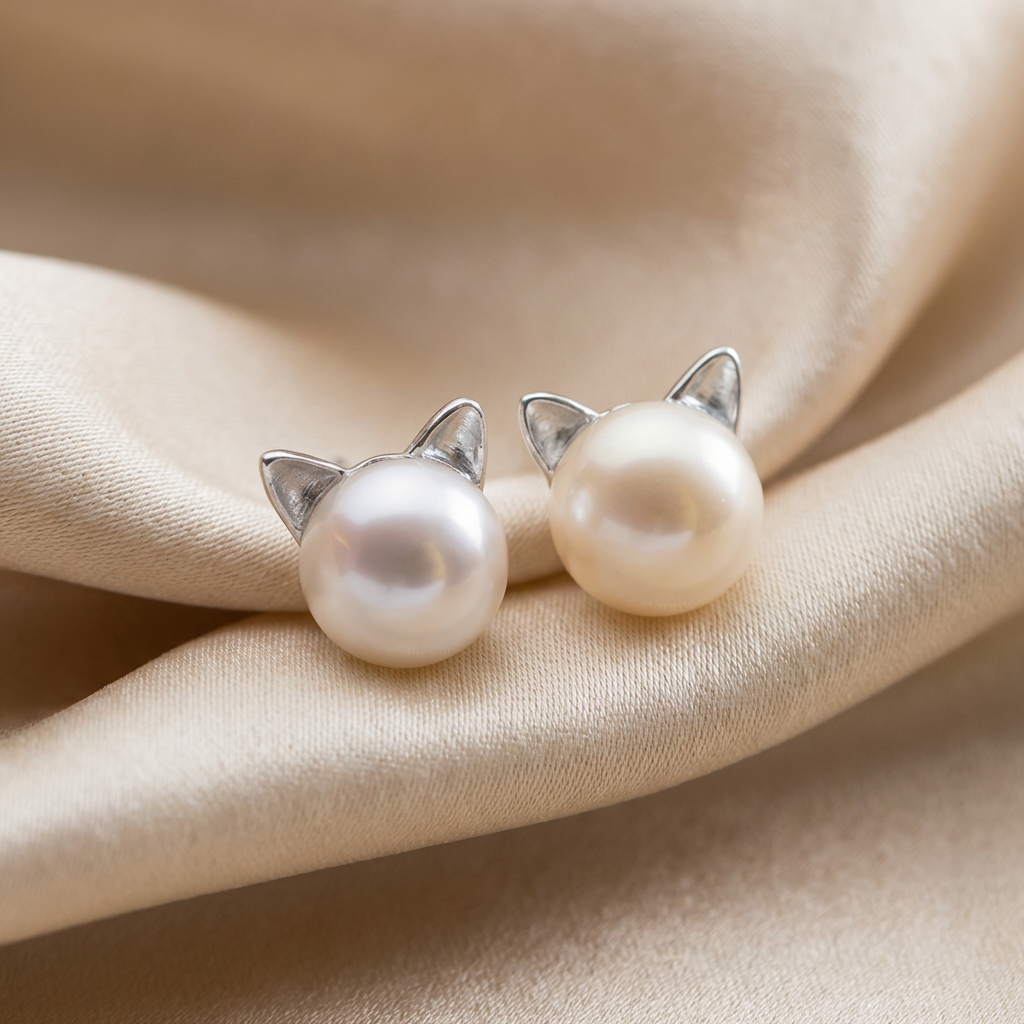 Perlekat Øreringe "Purrfectly Elegant" - Sterlingsølv