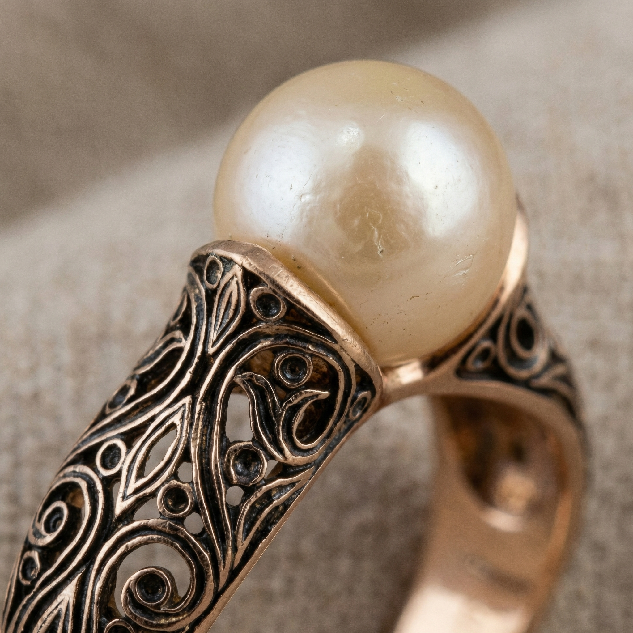Vintage Ring med Gylden Perle