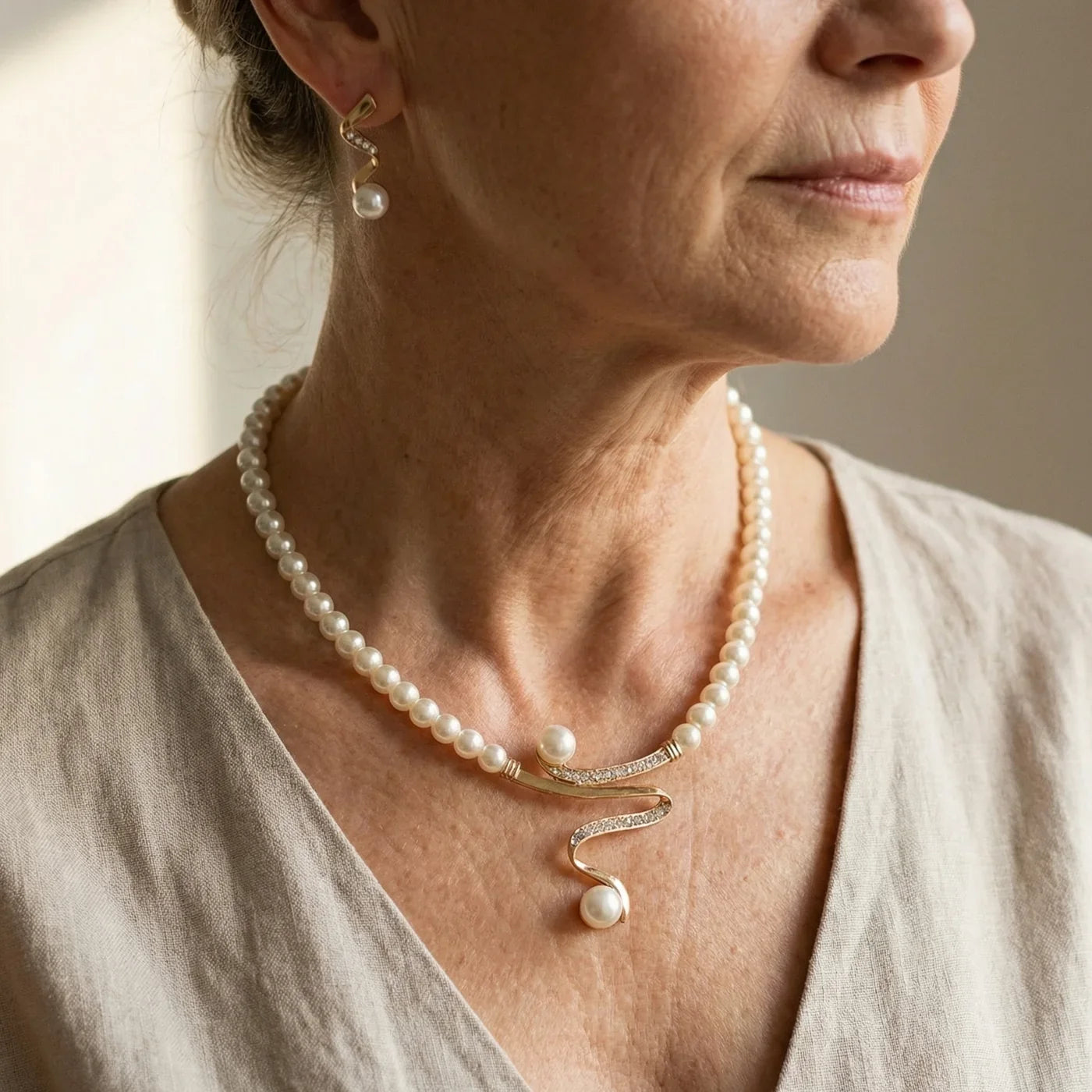 Set di Gioielli Elegante con Perle