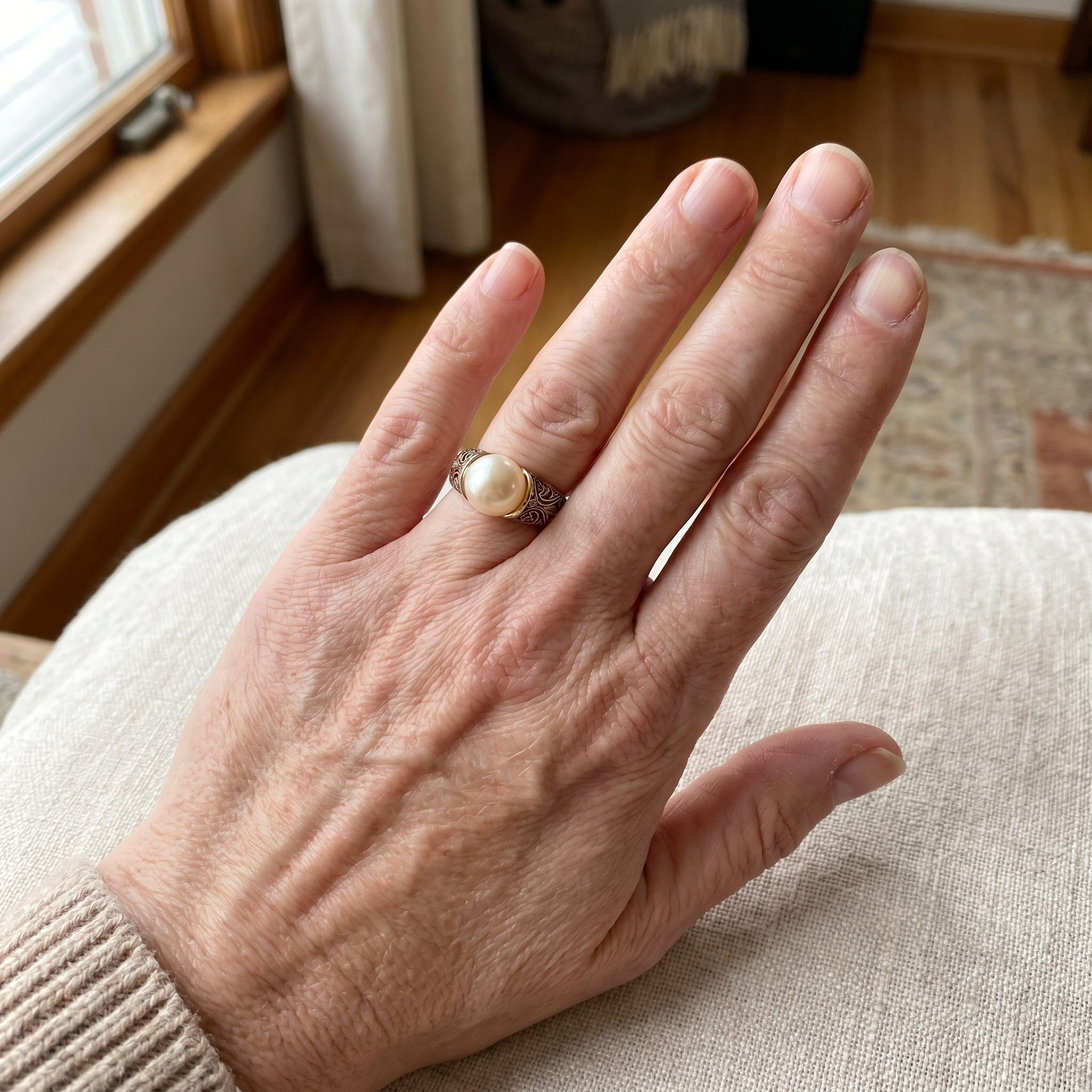 Vintage Ring med Gylden Perle