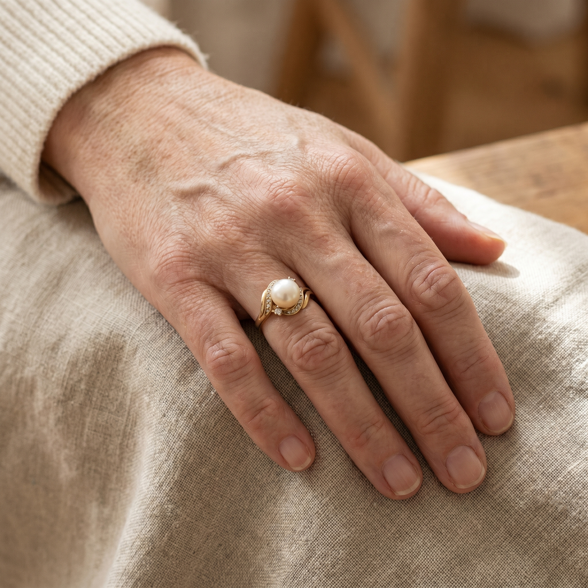 Elegant Ring med Perle og Skinnende Guld