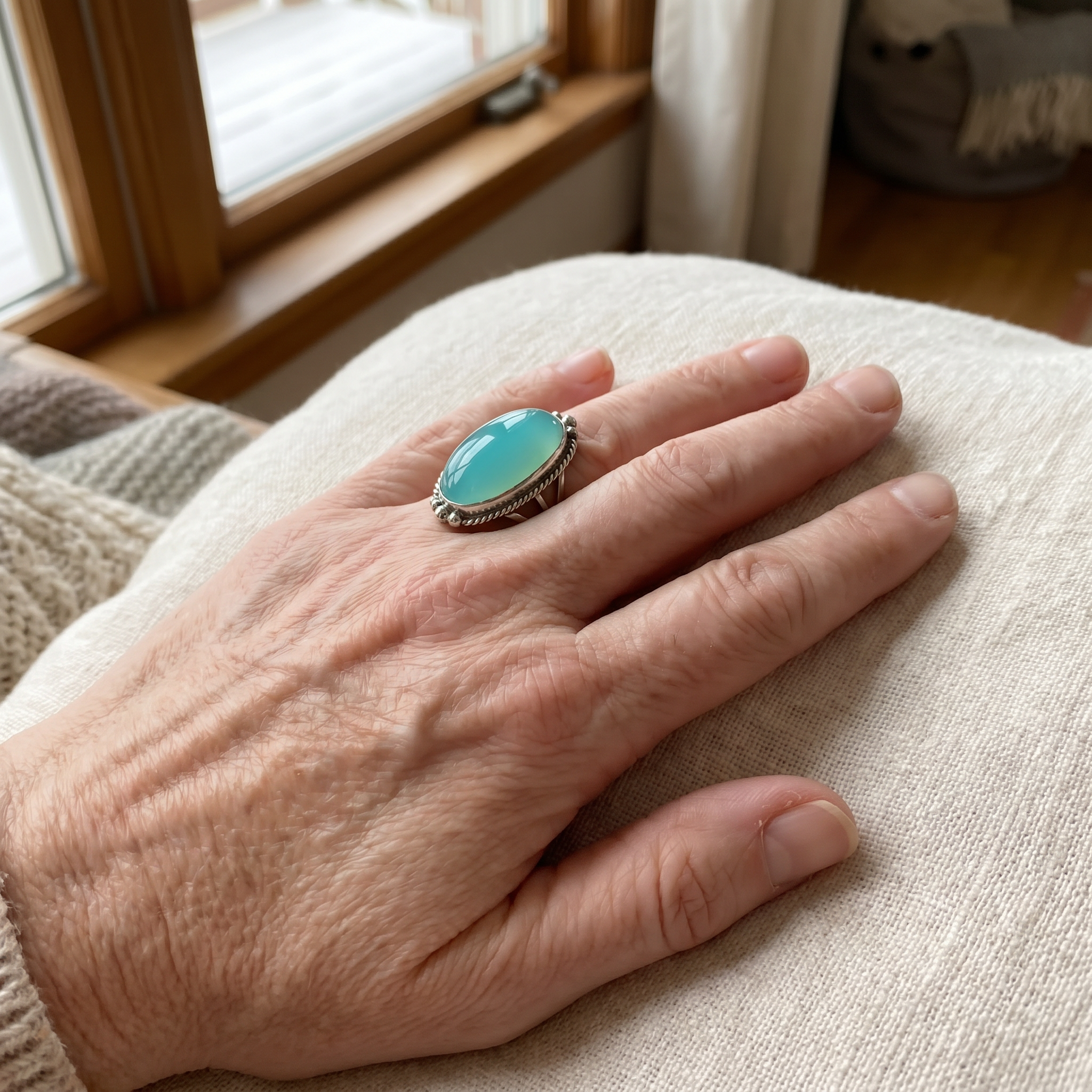 Noemi™ - Anello con Turchese e Fascia Intrecciata