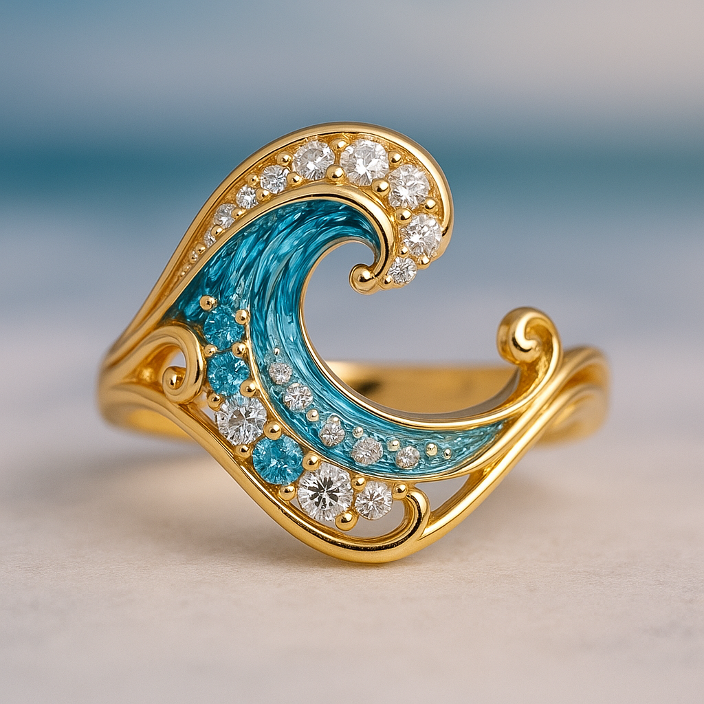Ring med lyseblå bølge