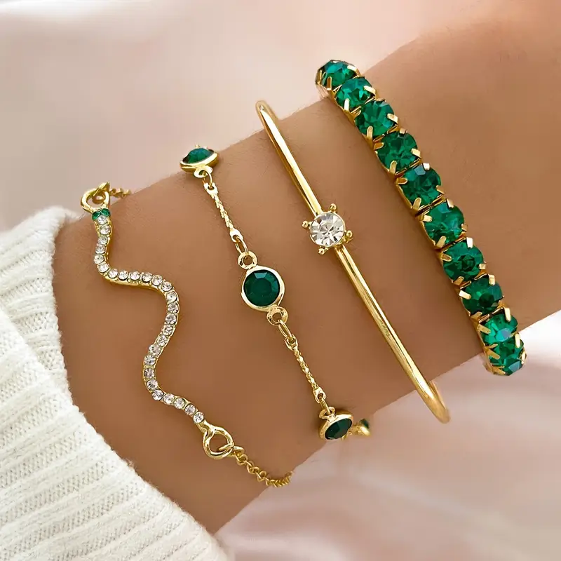 Vintage armbåndssæt med grøn zirkonia
